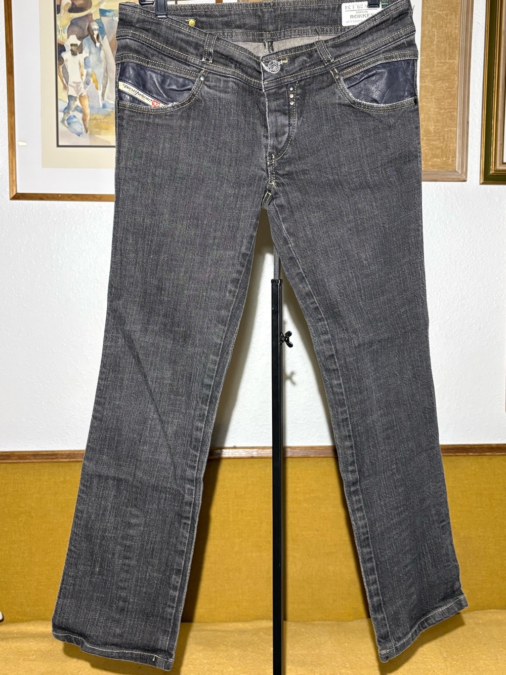 Vintage Y2K Diesel Rokket 8DK Black Gray Low Rise Slim Straight Jeans
